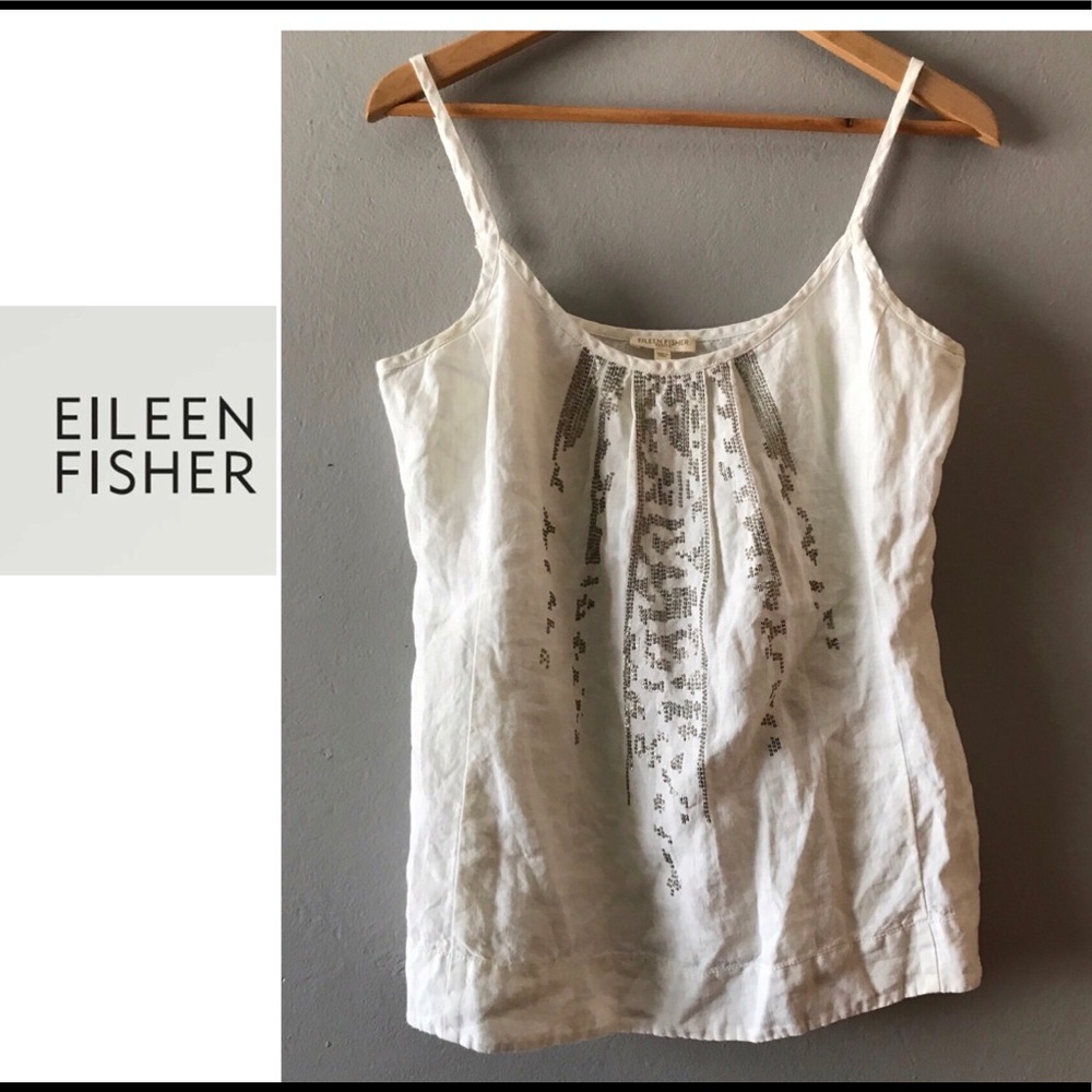 PETITE EILEEN FISHER WHITE LINEN SPAGHETTI STRAP